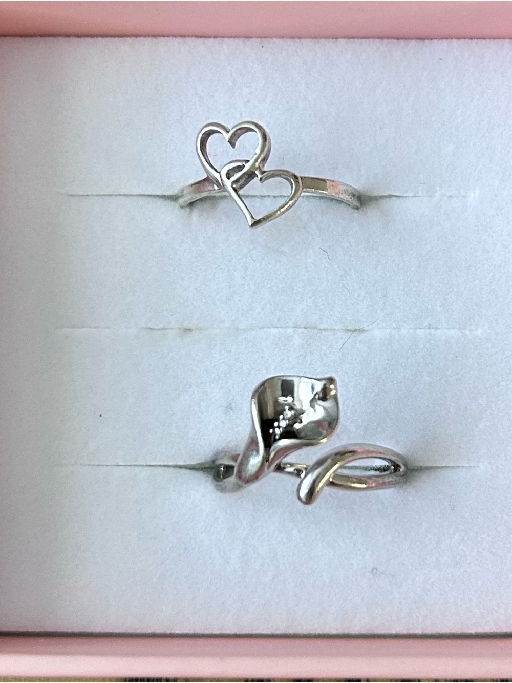 Sterling Silver Double Heart and Calla Lilly Ring Set - Silver